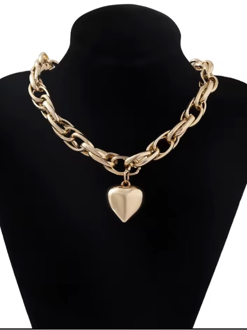 Gold tone Heart Pendant Chunky Chain Necklace - Women Jewelry